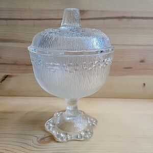 Vintage Barocco Candy Dish Pedestal Lid Pedestal Bubble Lace Glass 7